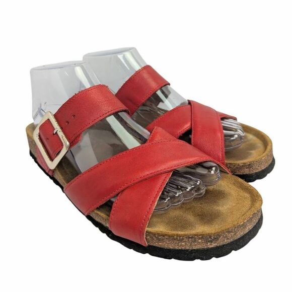 Naot Red Leather Strappy Footbed Sandals Womens 40 EU 9 US - Picture 1 of 7